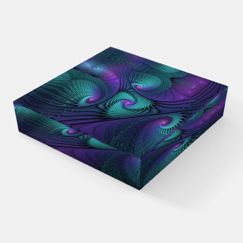 Purple Meets Turquoise Modern Abstract Fractal Art Paperweight