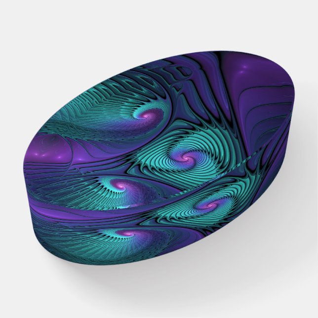 Purple Meets Turquoise Modern Abstract Fractal Art Paperweight (Angled)