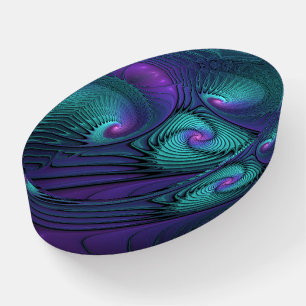 Purple Meets Turquoise Modern Abstract Fractal Art Paperweight