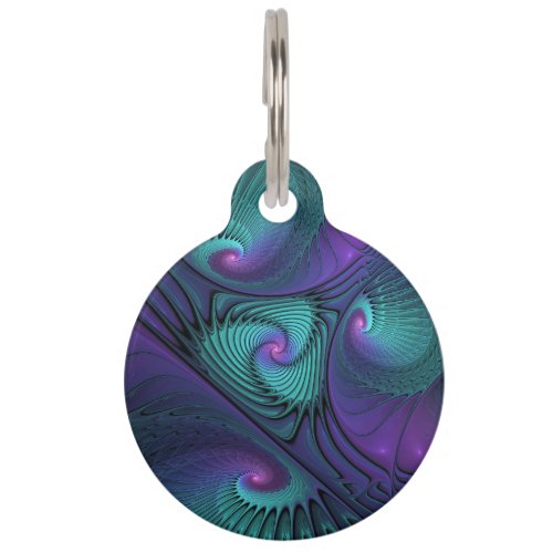 Purple meets Turquoise modern abstract Fractal Art Pet ID Tag