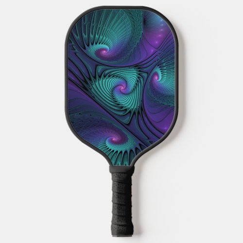 Purple meets Turquoise modern abstract Fractal Art Pickleball Paddle