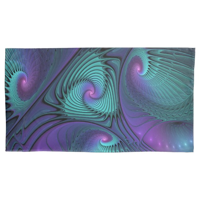 Purple meets Turquoise modern abstract Fractal Art Pillow Case (Front)