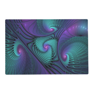 Purple meets Turquoise modern abstract Fractal Art Placemat