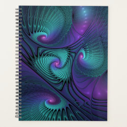 Purple Meets Turquoise Modern Abstract Fractal Art Planner