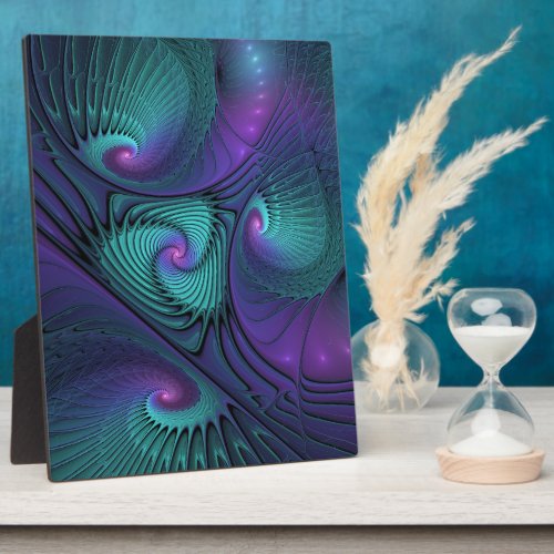 Purple meets Turquoise modern abstract Fractal Art Plaque