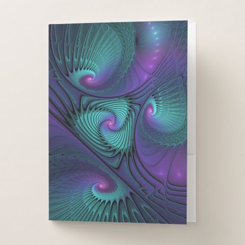 Purple meets Turquoise modern abstract Fractal Art Pocket Folder