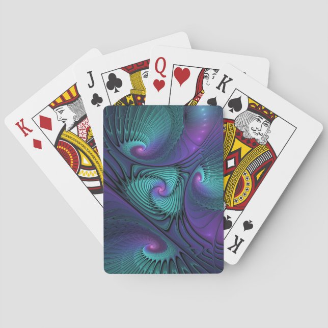 Purple Meets Turquoise Modern Abstract Fractal Art Poker Cards (Back)