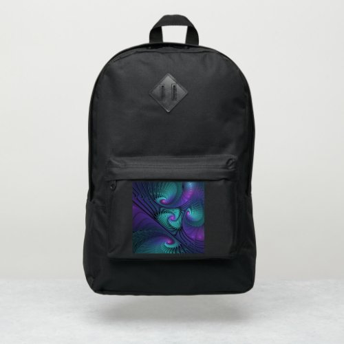 Purple Meets Turquoise Modern Abstract Fractal Art Port Authority Backpack