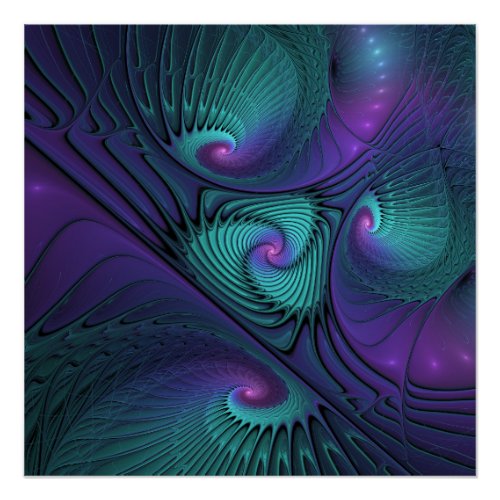 Purple meets Turquoise modern abstract Fractal Art Poster