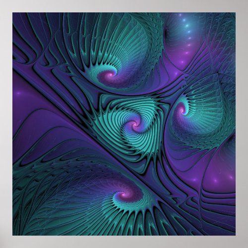 Purple meets Turquoise modern abstract Fractal Art Poster