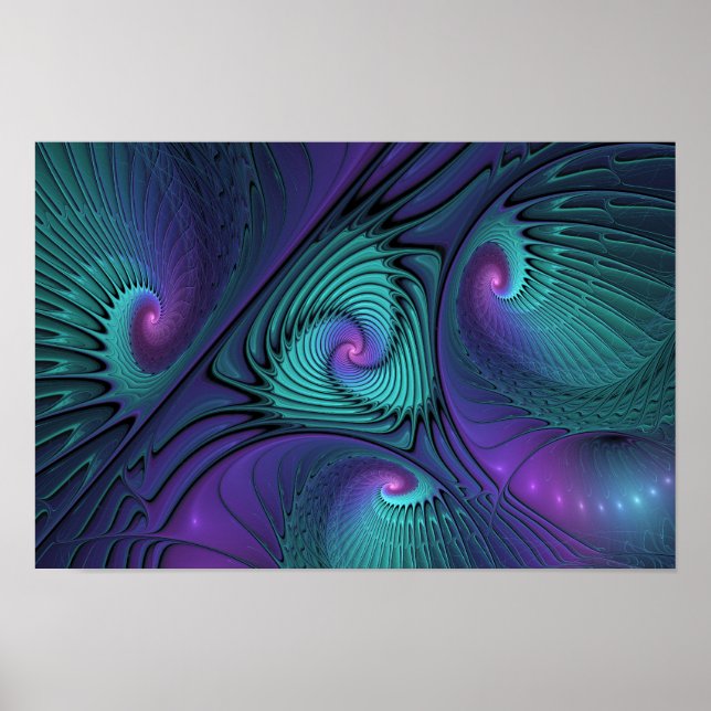 Purple meets Turquoise modern abstract Fractal Art Poster (Front)