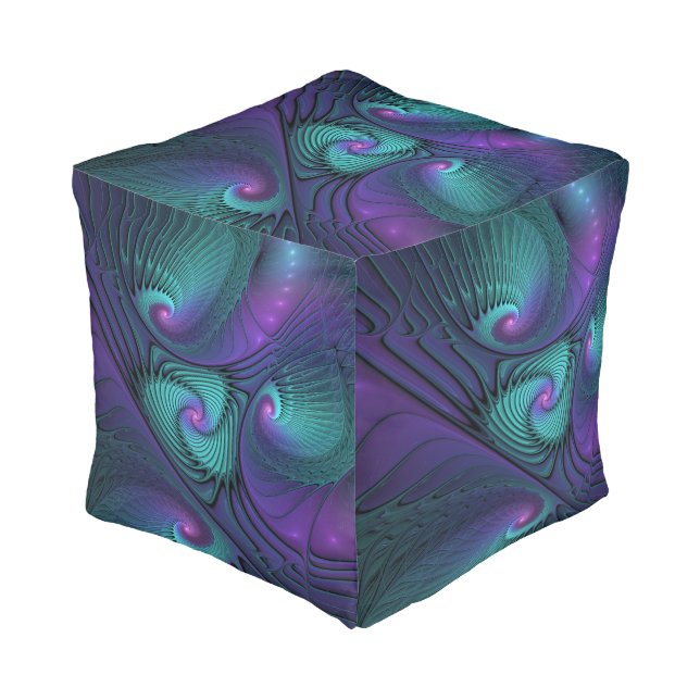 Purple meets Turquoise modern abstract Fractal Art Pouf (Angled Front)