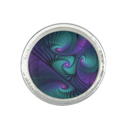 Purple Meets Turquoise Modern Abstract Fractal Art Ring