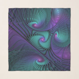 Purple meets Turquoise modern abstract Fractal Art Scarf