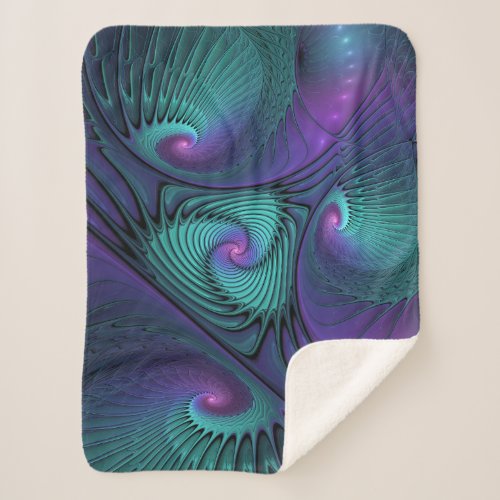 Purple meets Turquoise modern abstract Fractal Art Sherpa Blanket