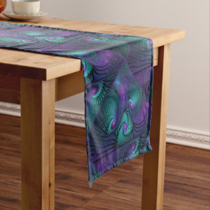 Purple meets Turquoise modern abstract Fractal Art Short Table Runner