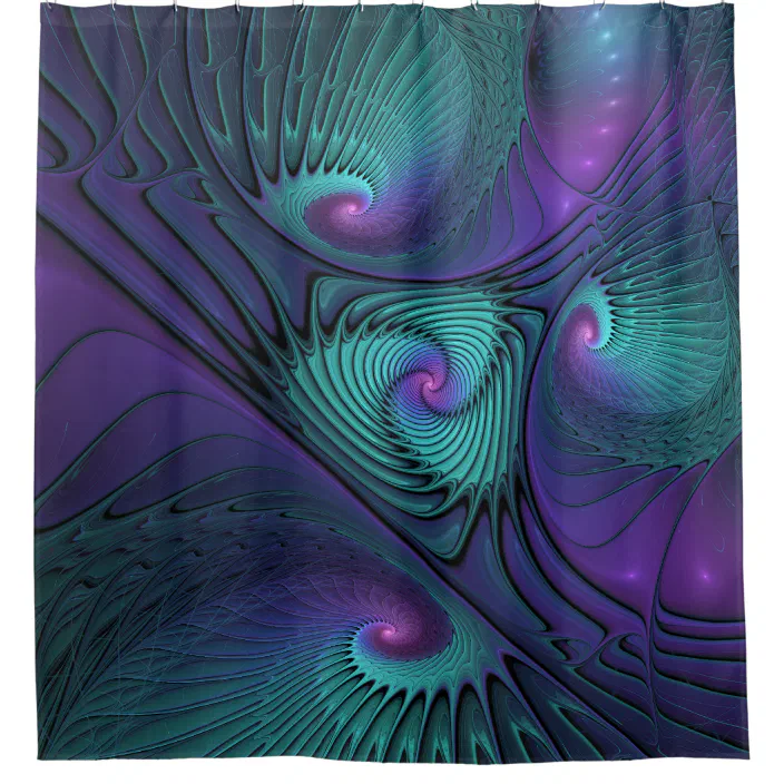 Purple Meets Turquoise Modern Abstract, Fractal Shower Curtain