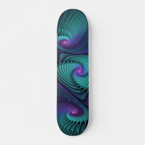 Purple meets Turquoise modern abstract Fractal Art Skateboard