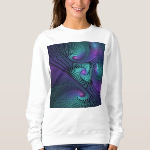 Purple meets Turquoise modern abstract Fractal Art Sweatshirt