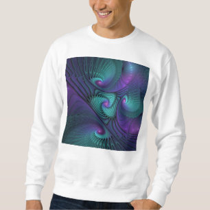 Purple Meets Turquoise Modern Abstract Fractal Art Sweatshirt