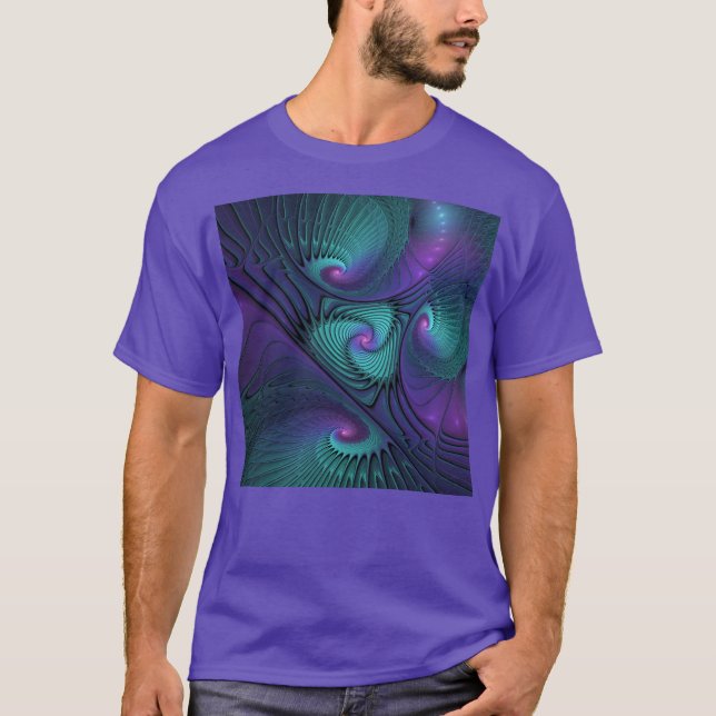 Purple meets Turquoise modern abstract Fractal Art T-Shirt (Front)