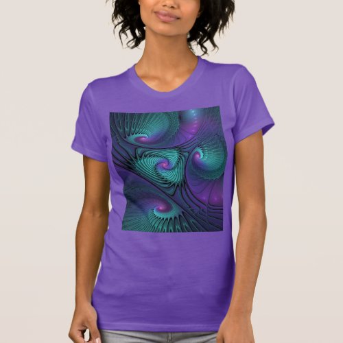 Purple meets Turquoise modern abstract Fractal Art T_Shirt