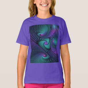Purple meets Turquoise modern abstract Fractal Art T-Shirt