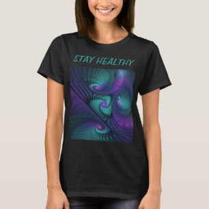 Purple Meets Turquoise Modern Abstract Fractal Art T-Shirt