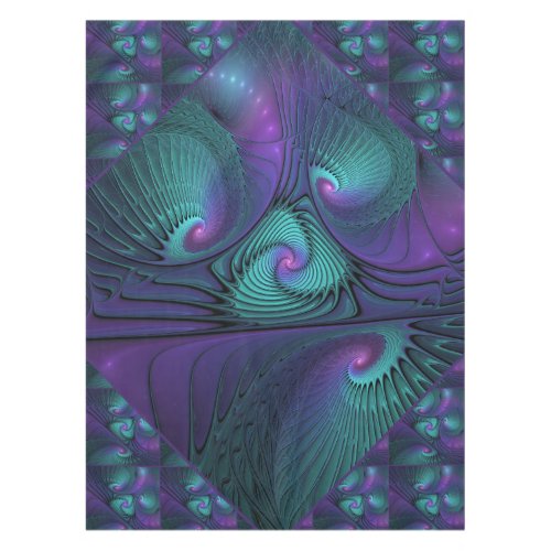 Purple meets Turquoise modern abstract Fractal Art Tablecloth