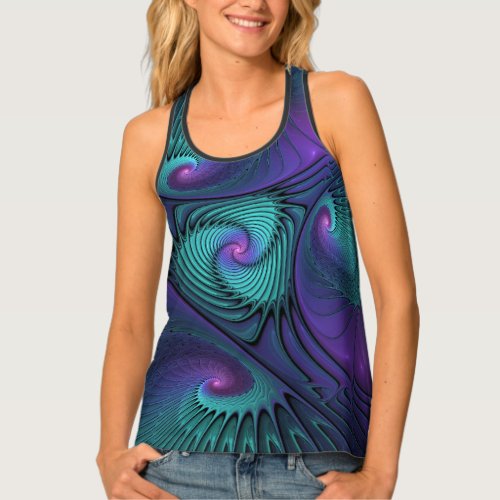 Purple meets Turquoise modern abstract Fractal Art Tank Top