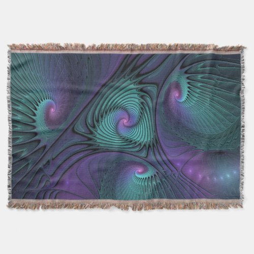 Purple meets Turquoise modern abstract Fractal Art Throw Blanket