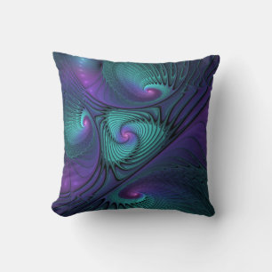 Purple meets Turquoise modern abstract Fractal Art Throw Pillow