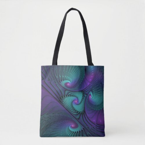 Purple meets Turquoise modern abstract Fractal Art Tote Bag