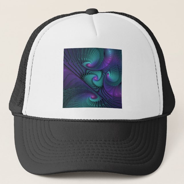 Purple meets Turquoise modern abstract Fractal Art Trucker Hat (Front)