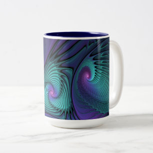 Purple meets Turquoise modern abstract Fractal Art Two-Tone Coffee Mug