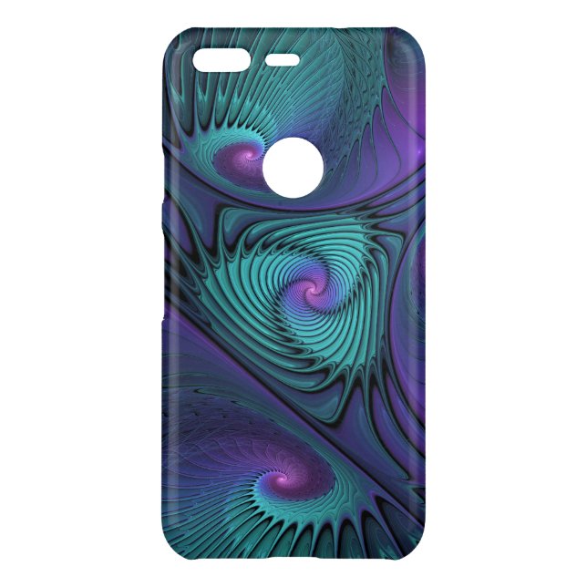 Purple meets Turquoise modern abstract Fractal Art Uncommon Google Pixel Case (Back)