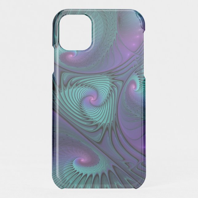 Purple Meets Turquoise Modern Abstract Fractal Art Uncommon iPhone Case (Back)