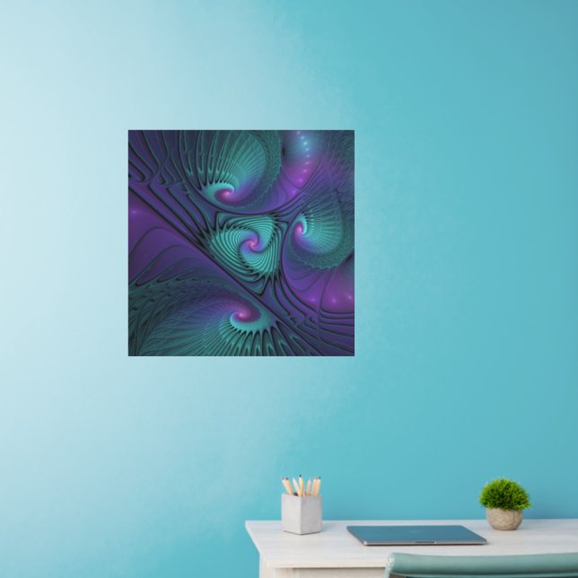 Purple Meets Turquoise Modern Abstract Fractal Art Wall Decal (Home Office)