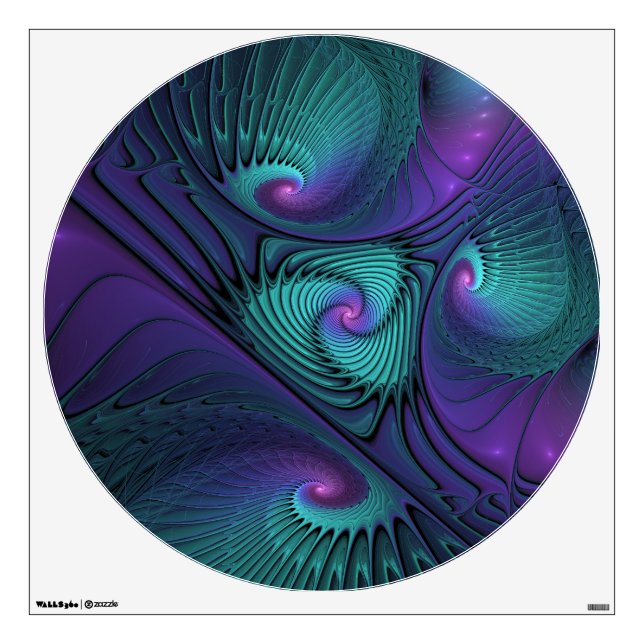Purple Meets Turquoise Modern Abstract Fractal Art Wall Decal (Front)