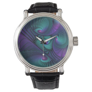 Purple meets Turquoise modern abstract Fractal Art Watch