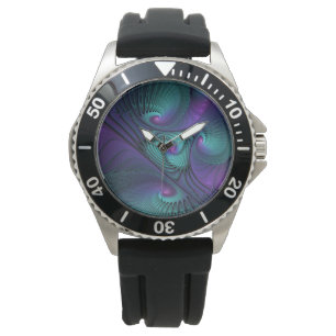 Purple Meets Turquoise Modern Abstract Fractal Art Watch