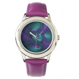 Purple Meets Turquoise Modern Abstract Fractal Art Watch