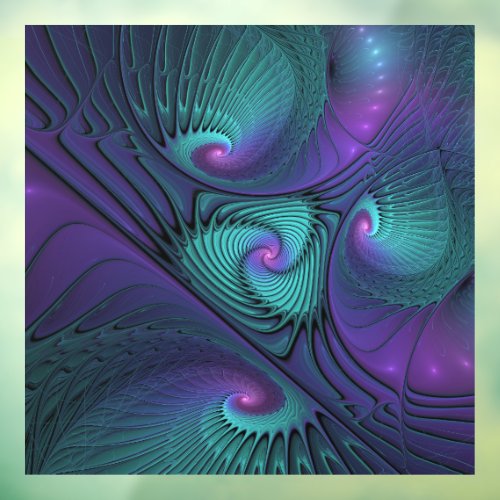 Purple meets Turquoise modern abstract Fractal Art Window Cling