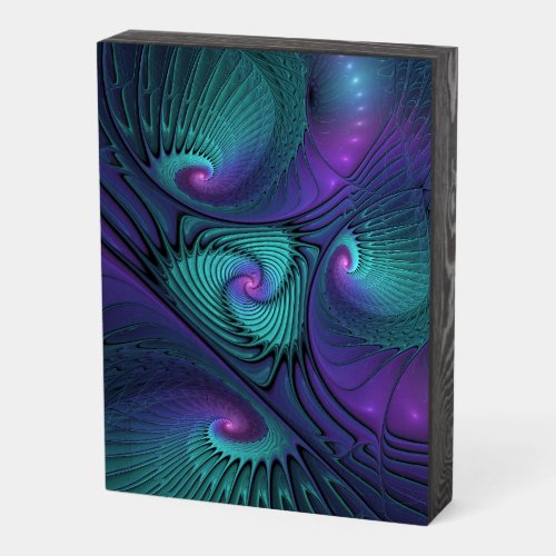 Purple Meets Turquoise Modern Abstract Fractal Art Wooden Box Sign