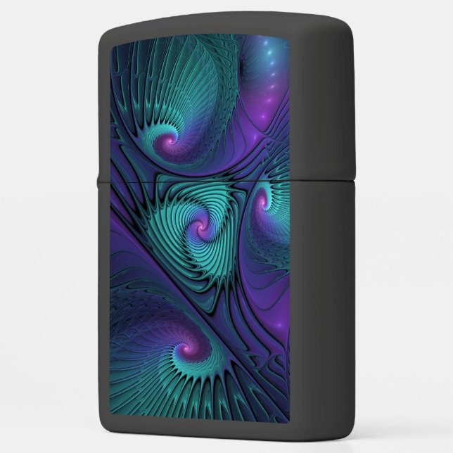 Purple meets Turquoise modern abstract Fractal Art Zippo Lighter (Left)