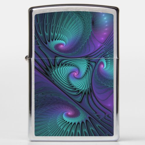 Purple meets Turquoise modern abstract Fractal Art Zippo Lighter