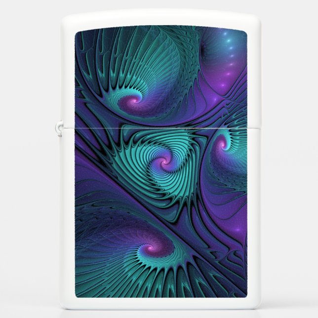 Purple meets Turquoise modern abstract Fractal Art Zippo Lighter (Front)