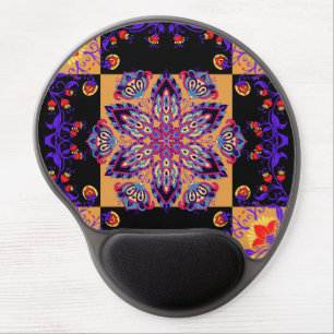 Purple Mehndi Floral Artwork, Violet Nature Gel Mouse Pad