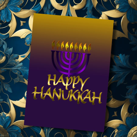 Purple Menorah Flames Happy Hanukkah Card