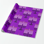 purple menorah hanukkah jewish print wrapping paper<br><div class="desc">"purple menorah hanukkah jewish print ", "purple hanukkah", "purple menorah" , "hanukkah menorah", menorah, "happy hanukkah", channukah,  hannukah, Hanukkah, "jewish holidays"</div>